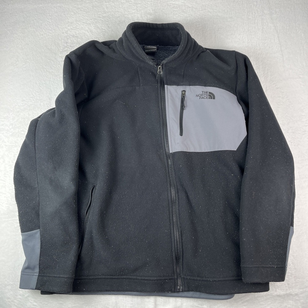 The North Face Fleece Jacket Mens XL Black Fleece Lined Logo Mock Neck Full Zip
